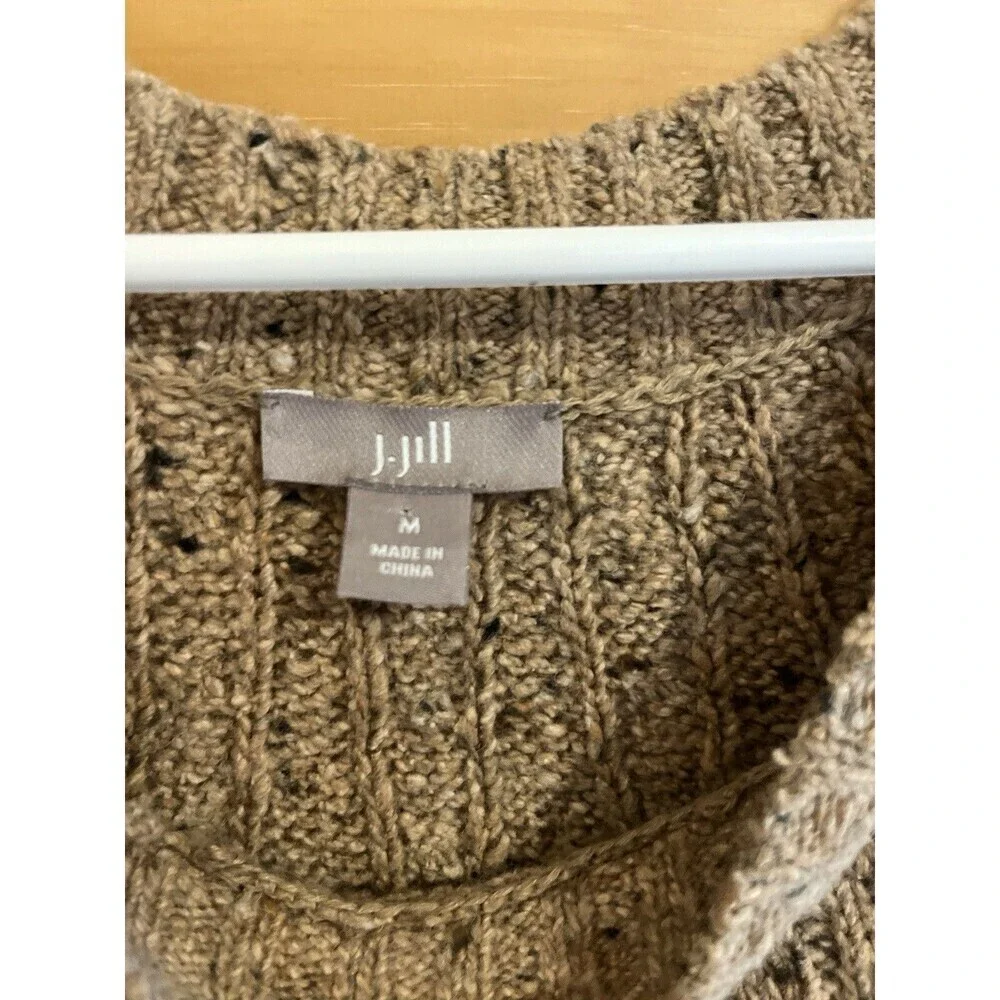 J Jill Sweater Women's Sz M Oatmeal Cable Knit Long Sleeve Pullover Wool Crew - Picture 3 of 5